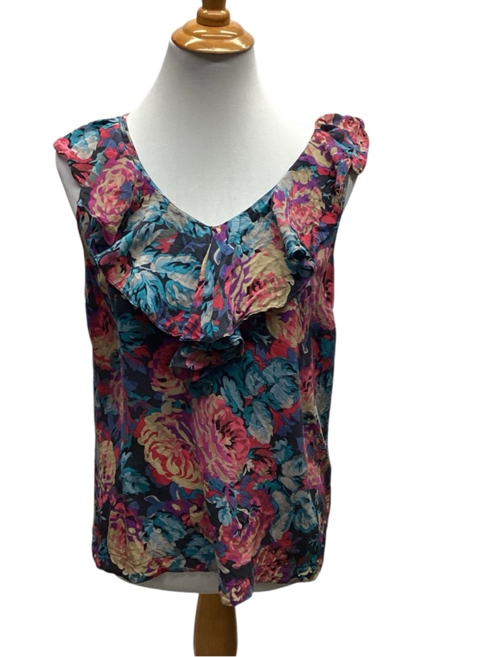 Moulinette Soeurs Anthropologie Silk Ruffle Sleeveless Floral Top Misses size 6